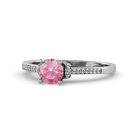 Розов турмалин и диамантен годежен пръстен 0. CTTW в 14K бяло злато.size 5.5