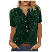 Жени летни ризи с къс ръкав облечени ежедневни графични върхове бутон надолу блузи зелени s