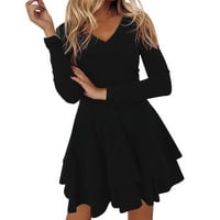 Ertutuyi женски дълъг ръкав Моден моден масивен цвят рокля от пуловер черен m