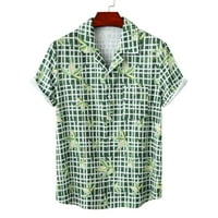 Odeerbi Мъжки хавайска риза Графични тениски плаж флорална печат риза ежедневни бутони Превръщане с къс ръкав Блуза мента зелено
