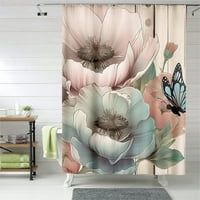 Флорална завеса за душ винтидж печат баня за баня полиестер плат баня завеса с куки, пролетни цветя и пеперуда, 71x