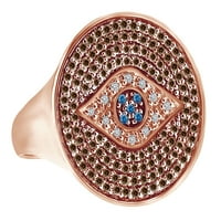 Кръгла кройка симулиран син сапфир с естествен диамант зъл очен пръстен в 14k твърдо розово злато