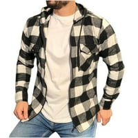 Мъжко фланелна риза яке руно облицовано палто с пълна цип качулка зима, мъжете шерпа облицовани с цип качулка карирана риза яке яке