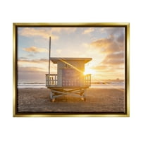 Ступел индустрии плаж хижа летни слънчеви лъчи пясъчен бряг снимка металик злато плаваща рамка платно печат стена изкуство, дизайн от Джеф по фотография