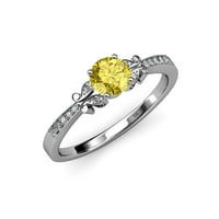 Жълт сапфир и диамант Milgrain Work Бебета за годежен пръстен 1. CT TW в 14K бяло злато.size 7.5