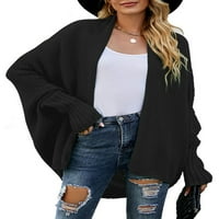 Frontwalk Women Baggy Open Front Outwear Shawl Soft Jacket Cable Winter Sweaters Black