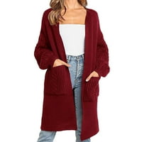 njshnmn дамски плетен отворен преден жилет пуловери, плетени големи дълги пуловери палто, червено, s