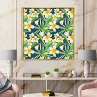 Дизайнарт 'жълти цветя и тропическа зеленина осми' модерна рамка платно стена арт принт