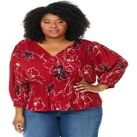 Sofia Jeans by Sofia Vergara Plus Size Print Top with Puff Sleeves