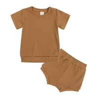 Zuwimk Baby Girl Outfit, малко момиче дрехи лятни копринени шалчета комплекти без ръкави тениска отгоре+ивица шорти комплект кафяв