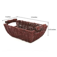 Американскифлат ръчно тъкани морска трева Баня съхранение кошница с дървени дръжки-тоалетна потник организатор-махагон