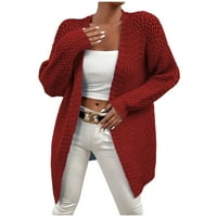Женски отворен преден жилетка с дълги ръкави за пуловери за моден кабел с плетене на кабели