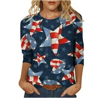 Aufmer Clearance Дамски върхове ръкав американска флаг риза, дами модна независимост ден отпечатана тениска блуза кръгла шия ежедневни върхове обратно в колежа