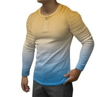 Мъжки тениски Небрежни кръгли шия тънък бутон с дълъг ръкав на градиент цветна риза