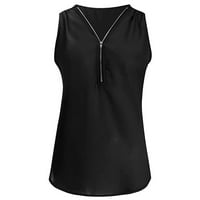Женски летни ризи цип небрежна туника с v-образни ролки за блуза тениска черна m