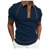 B91XZ тренировъчни ризи за мъже мъже пролет и лятна модна свободна ревера цип 3d цифров печат кратки тениски мъже, комплект поло ризи за мъже тъмносини l
