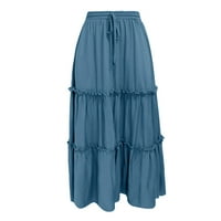 zhizaihu flowy пола жени ежедневни модни плътни цветове плисирани нередовни половин дължина пола летни поли сини xl