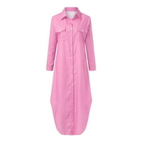 Аиомет жени рокли Дамска Мода Ревера копчета цепка риза рокля, розово ШЛ