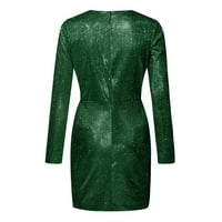 Официални рокли за жени вечерно парти мода жени ежедневни дълъг ръкав плътен Пуловер зелена л