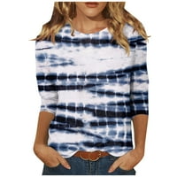 Дамски модни ежедневни Ръкав градиент ивица печат отпечатани О-врата пуловер тениска Топ