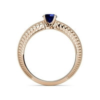 Син сапфир гравиран годежен пръстен с работа на Милграйн 1. КТ в 14к Розово злато.Размер 6.0