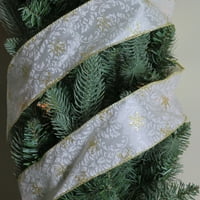 Нортлайт злато и бяло снежинка отпечатани Коледа жични плавателни съдове панделка 2.5 дворове