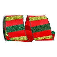 Хартиена Коледна лента, блясък, червено и зелено, 2.5 в 10д, 1 пакет