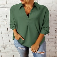 Asvivid жени v neck henley blouses бизнес маншети риза риза ежедневно свободна работна туника шифонни върхове