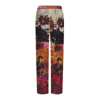 Дадария Бохо панталони за жени лято свободен удобен абстрактен печат Широк крак анцуг панталони Многоцветен ххл, Женски