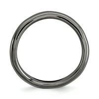 Сребърен сребърен изрази, излъскани вълнови пръстен на черната плоча - размер 6