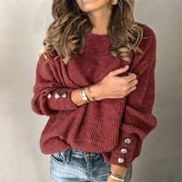 Женски моден масивен цвят пуловер кръгла врата топъл пуловер с дълъг ръкав