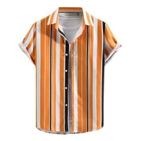 Оранжеви Поло Ризи За Мъже Мъжки Ежедневни Летни Райета Отпечатани Риза С Къс Ръкав Завой Надолу Яка Риза