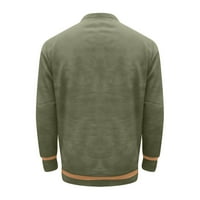 V-образно пуловер Мъжки 3D цифров печат стойка бутон за яка винтидж яка армия зелено m