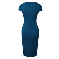 Дамски летни рокли жени къси ръкави средна талия с цип квадратна шия панел за опаковане за жени сини xl