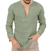 Мъжки ризи Мода пролет есен Небрежен дълъг ръкав v Врат Плътно цветово тениски за човек за човек