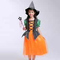 Хелоуин сладка косплей рокля за момичета принцеса рокля шапка и чанти комплекти оранжев размер 5- години