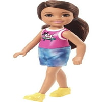 Барби Челси Малка кукла с руса коса в опашка, носеща подвижна пола и обувки