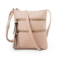 Портмонета за жени, Мулти джобни ежедневни кръстосани чанта, регулируема презрамка чанта за рамо с пискюл-светло розово