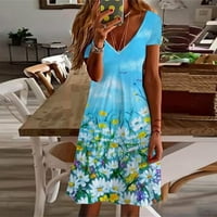 Рокли за инлейф за жени дамски слънчев дреск ежедневен V Neck Summer Floral отпечатана рокля с къс ръкав плаж линейна рокля