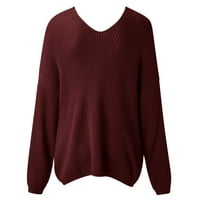 Ketyyh-chn дълги пуловери за жени с дълги ръкави върхове квадратни шия плетен пуловери червено, l