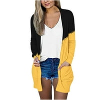 Дамски жилетка пуловери Scoop Neck Cardigan отпечатан полиестер, Spande Yellow Women Long Cardigan Clearance