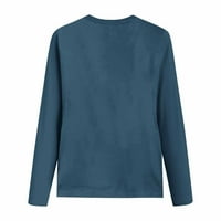 Бизнес ежедневни дрехи за жени стабилно облекло Женски модни ежедневни дълги печат за печат кръг на врата пуловер топ блуза синьо 2xl