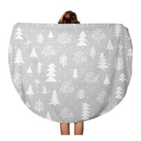 Кръгла плажна кърпа одеяло сребро модел зимна гора за и Коледа сняг коледни пътешествия кръг кръгови кърпи мат мат гоблен плаж хвърляне