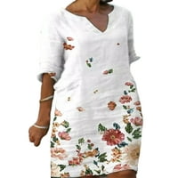 Niuer Loose Kaftan Mini тениска рокля за жени винтидж торбисти памучно бельо флорално слънчево слънце за плажни дрехи Празнични рокли за смяна на смяна