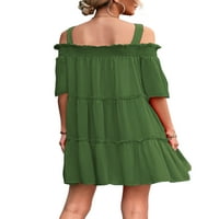 Bomotoo жени секси мини рокля солиден цвят къса ръкав лятната улица свободен многослоен слънчица