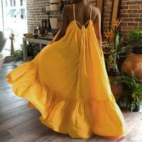Drpgunly рокли за жени дълга рокля, модна ежедневна солидна каишка джоб, свободна без гръб Big Suwl Sexy рокля, дамски модни дамски рокли жълти xxxl