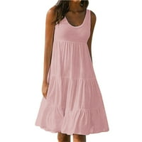 Рокли за жени лъжичка шия без ръкави от солидни слънчеви рокли рокли на коляното прости слънчеви рокли розови 4xl