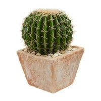 Почти естествен 17 зелен кактус изкуствено растение в Теракота плантатор